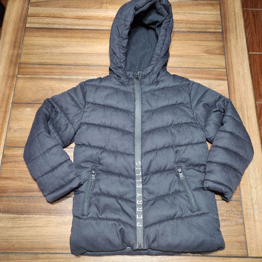 Perry Ellis Boy Heavy Coat W/Hood Black Small